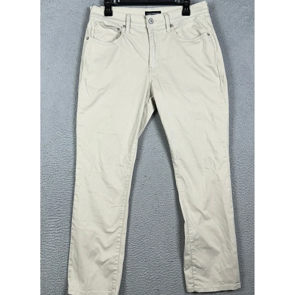 Lucky Brand 223 Straight Jeans Mens 32X30 Tan Cream 5-Pocket Stretch Denim Pants